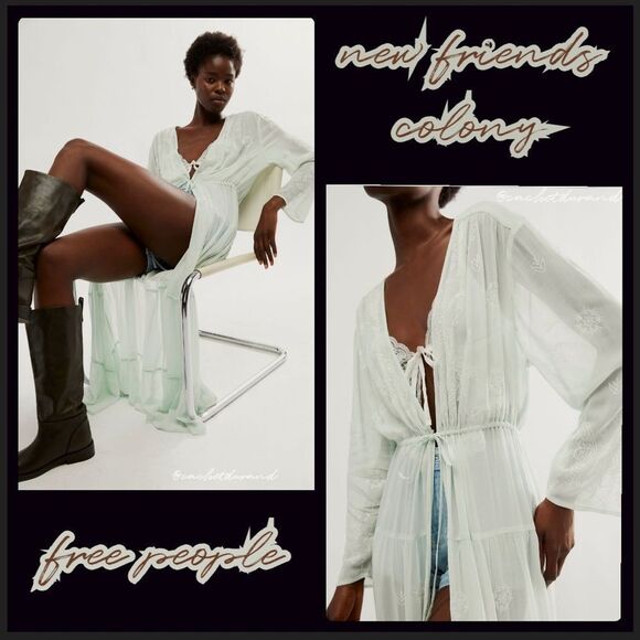 NWT ☯️ FP LA CIENEGA EMBROIDERED KIMONO IN SKY BLUE ☯️ NWT - Picture 4 of 7